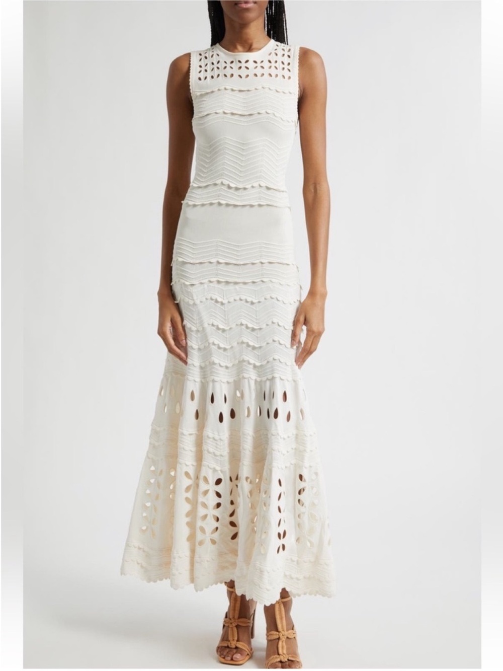 Ulla Johnson Lakshmi Eyelet Scallop Trim Knit Midi Dress